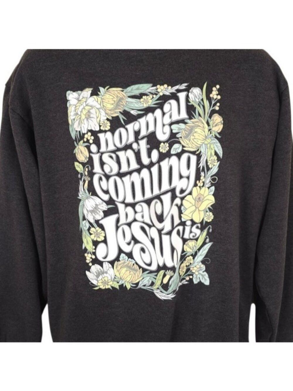 Christian Sweatshirt Mens Size Large Gray Normal Isnt Coming Back Jesus Is USA